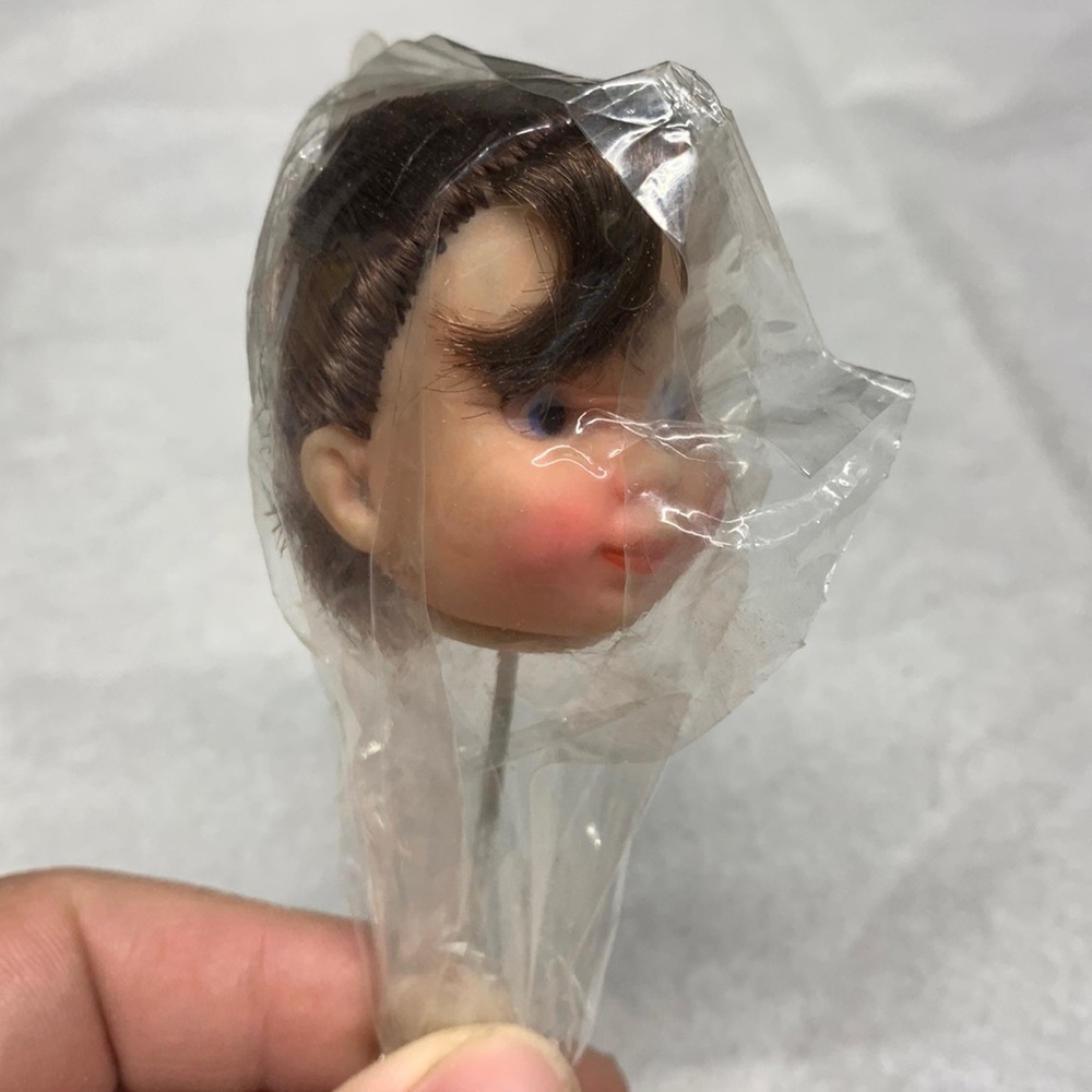 Plastic Doll Head On Pick, For Crafts, Vintage